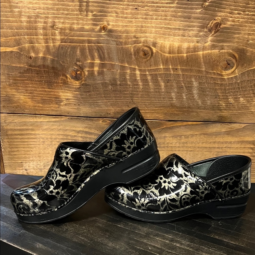 Dansko Black and Silver Patterned Clogs - Picture 5 of 7